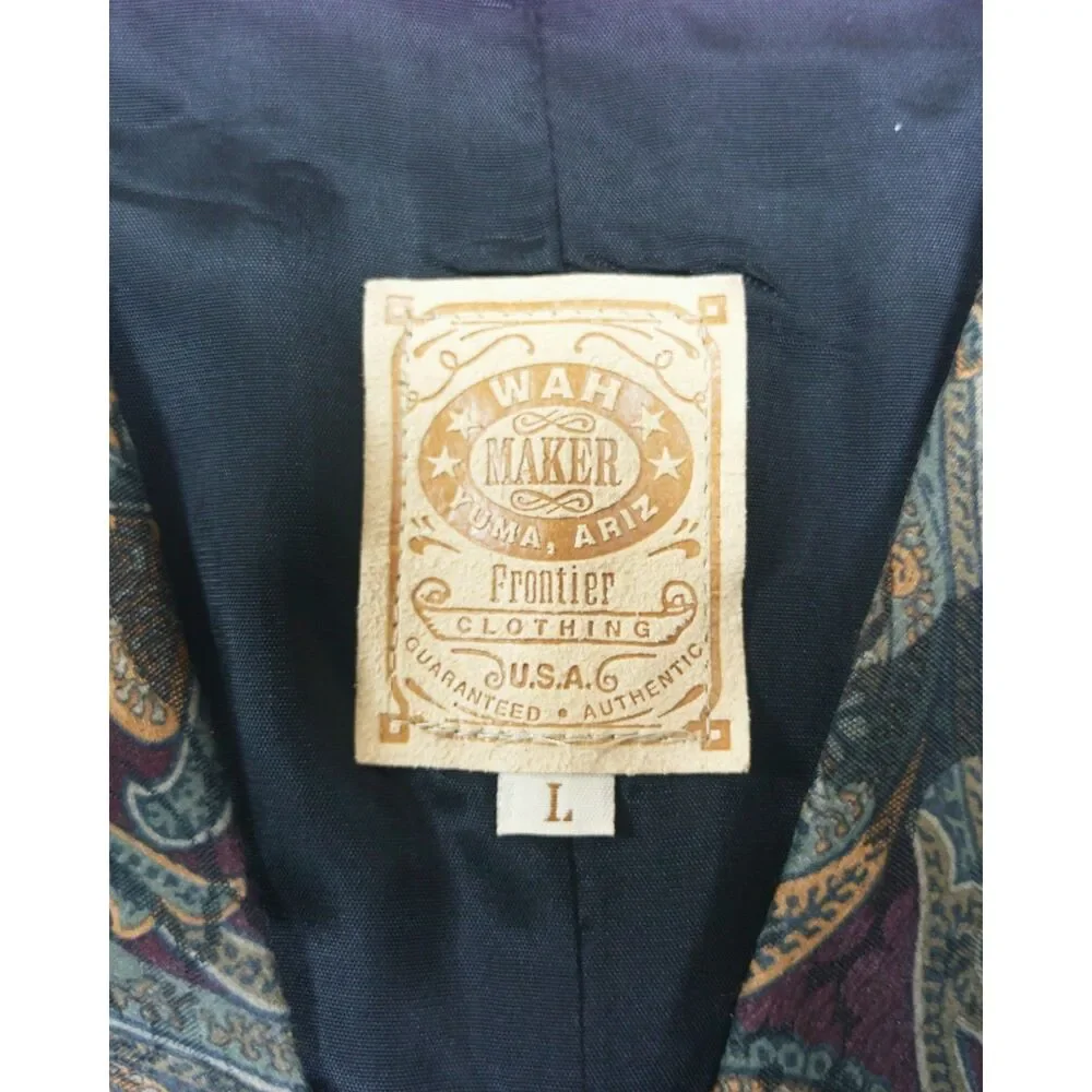 Vintage Wah Maker Mens L Paisley Western Vest Cowboy Frontier Made USA Waistcoat
